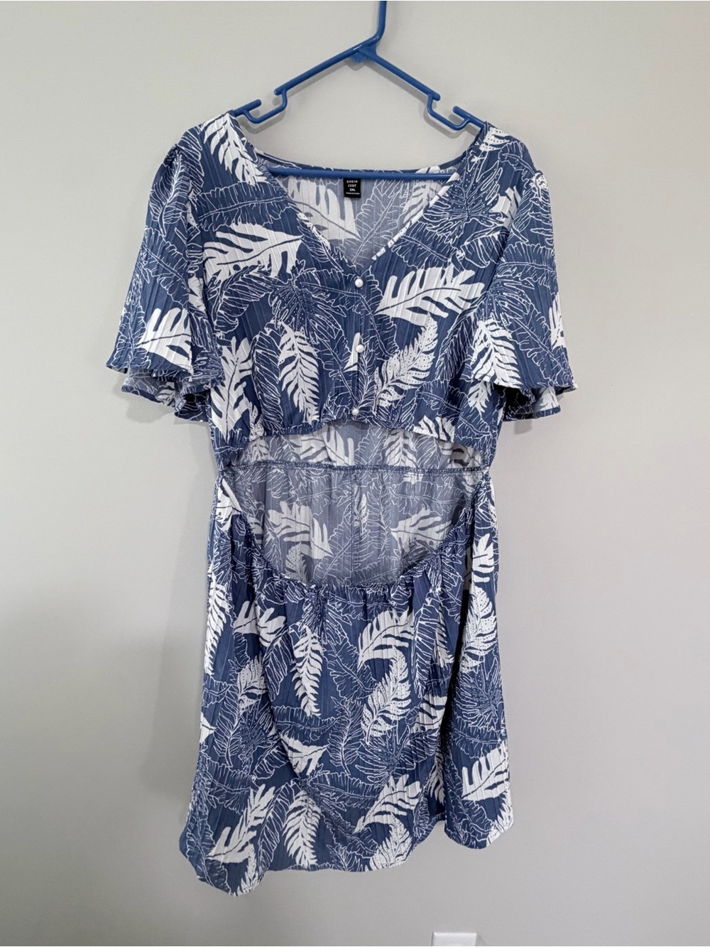 SHEIN Blue and White Printed Curve Dress - 2XL